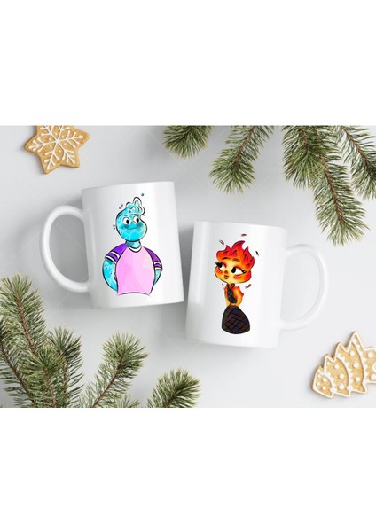 Ateş ve Su Kupa Bardak Sevgiliye Hediye Kupa Çift Kupaları 2'li Set