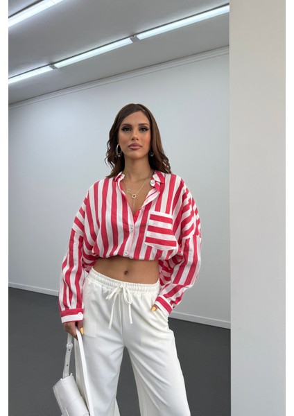 Farva Kırmızı Çizgili Oversize Gömlek