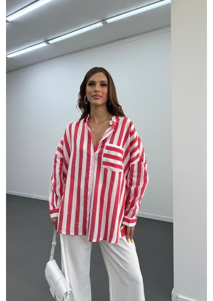 Farva Kırmızı Çizgili Oversize Gömlek fiyatları