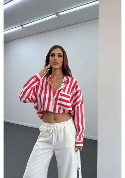Farva Kırmızı Çizgili Oversize Gömlek fırsatları