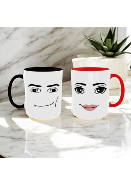 Roblox Man Woman Kupa Bardak 2'li Set Çift Kupaları Roblox Face Mug modelleri