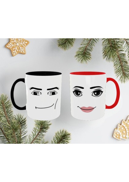 Roblox Man Woman Kupa Bardak 2'li Set Çift Kupaları Roblox Face Mug fırsatları