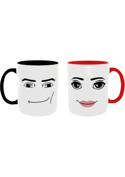 Roblox Man Woman Kupa Bardak 2'li Set Çift Kupaları Roblox Face Mug indirimleri