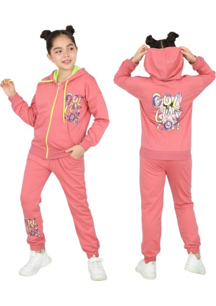 Kız Çocuk Çift Taraf Desenli Fermuarlı Eşofman Takımı