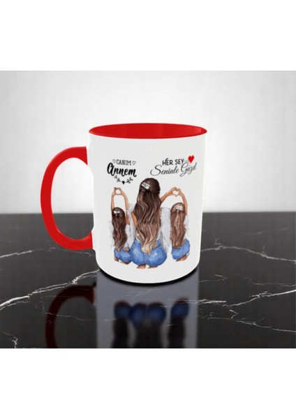 Anneye Hediye Kupa Canım Annem Yazılı Kupa Bardak Anne Kız Beyaz Bardak