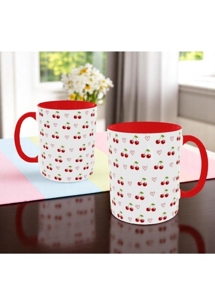 Kirazlı Kalpli Kupa Bardak Kalpli Kirazlı Kupa Bardak