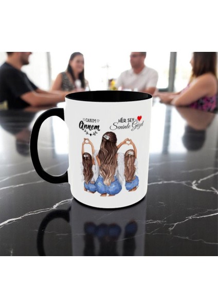 Anneye Hediye Kupa Canım Annem Yazılı Kupa Bardak Anne Kız Beyaz Bardak