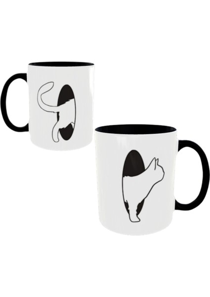Kedi Kupa Bardak Cat Mug Yaratıcı Bardak Siyah Beyaz Kupa