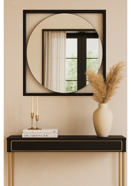 Siyah Metal Çerçeveli Dekoratif Ayna 70 cm Modern Tasarım ile Şık Görünüm