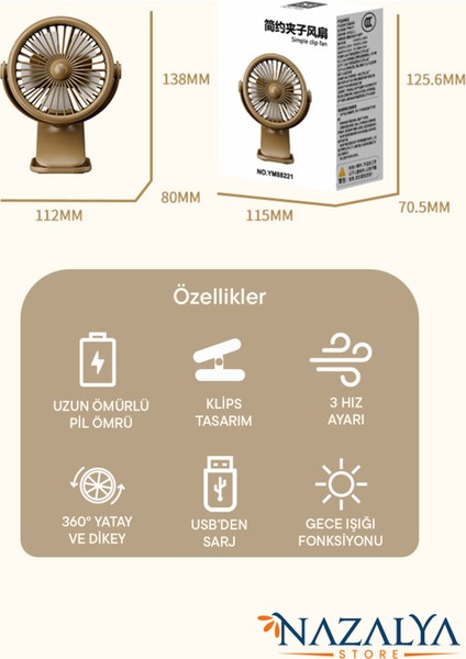 Şarjlı Kıskaçlı Taşınabilir Fan Vantilatör - Klipsli Portatif Masa Fanı Soğutucu modelleri