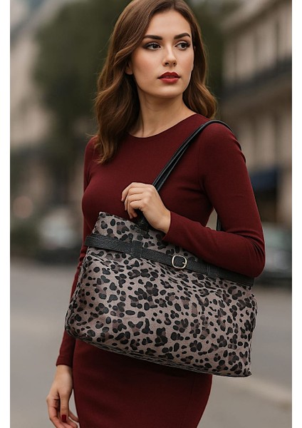 Leopar Süet Kemerli Astarlı Kadın Çanta - RB1447