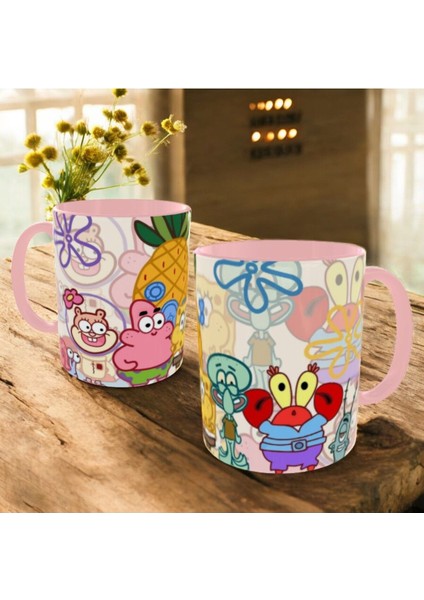 Sünger Bob Kupa Bardak Süngerbob Kupa Içi ve Kulbu Pembe