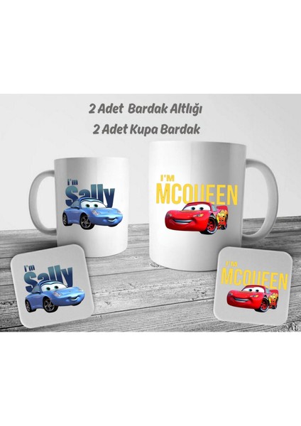 Mcqueen & I'm Sally Cars Filmi 4'lü Sevgili/çift/arkadaş Kupa Bardak Seti