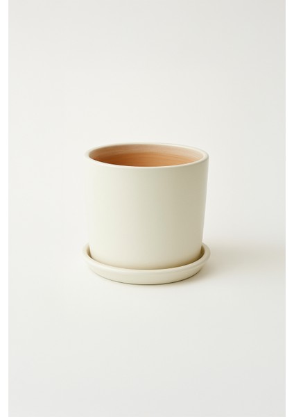 Tabaklı Krem Silindir Çömlek Saksı 22X22 cm fiyatları