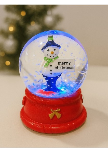 2026 LED Işıklı Kardan Adam Kar Küresi Merry Christmas Temalı 9 cm Orta Boy Yeni Yıl Süsü - 48