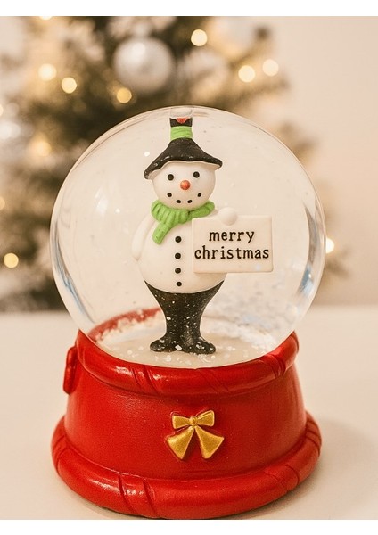 2026 LED Işıklı Kardan Adam Kar Küresi Merry Christmas Temalı 9 cm Orta Boy Yeni Yıl Süsü - 48 modelleri