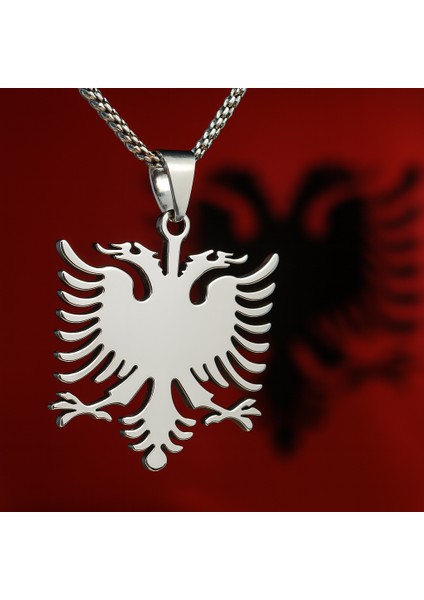 Paslanmaz Çelik Zincir Metal Parlak Tasarım Çift Başlı Kartal Kolye Erkek