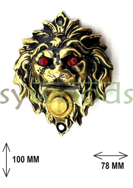 Pirinç döküm aslan dekoratif motifli kapı zili cilalı sarı