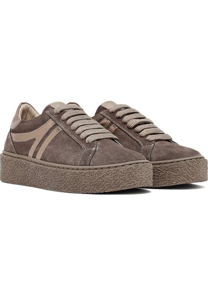 Kadın Vizon Bağcıklı Kalın Tabanlı Süet Deri Sneaker 25AFD511110 modelleri