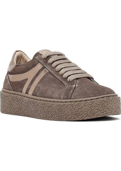 Kadın Vizon Bağcıklı Kalın Tabanlı Süet Deri Sneaker 25AFD511110