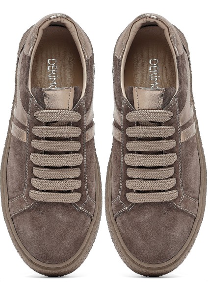 Kadın Vizon Bağcıklı Kalın Tabanlı Süet Deri Sneaker 25AFD511110