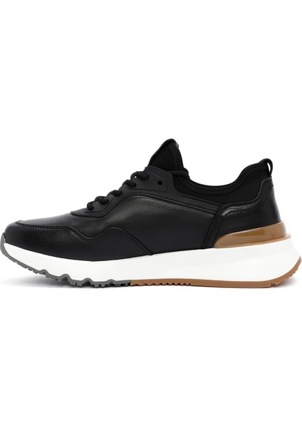Erkek Siyah Bağcıklı Kalın Tabanlı Deri Casual Sneaker 25WFD690718 fiyatları