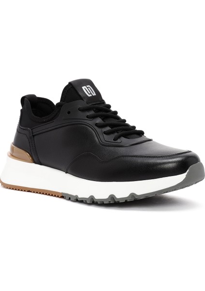 Erkek Siyah Bağcıklı Kalın Tabanlı Deri Casual Sneaker 25WFD690718