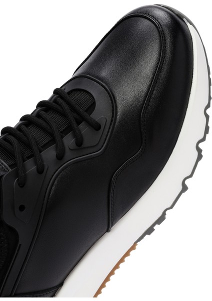 Erkek Siyah Bağcıklı Kalın Tabanlı Deri Casual Sneaker 25WFD690718