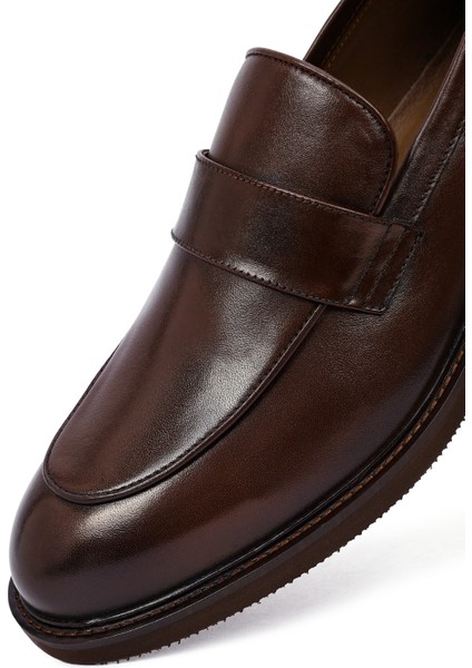 Erkek Kahverengi Deri Casual Loafer 25WFD605718