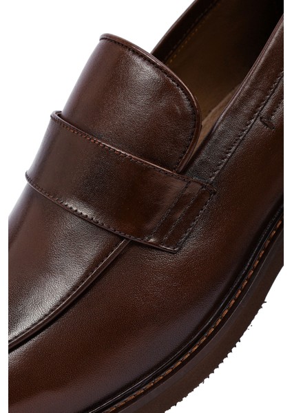 Erkek Kahverengi Deri Casual Loafer 25WFD605718