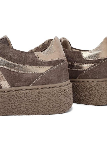 Kadın Vizon Bağcıklı Kalın Tabanlı Süet Deri Sneaker 25AFD511110