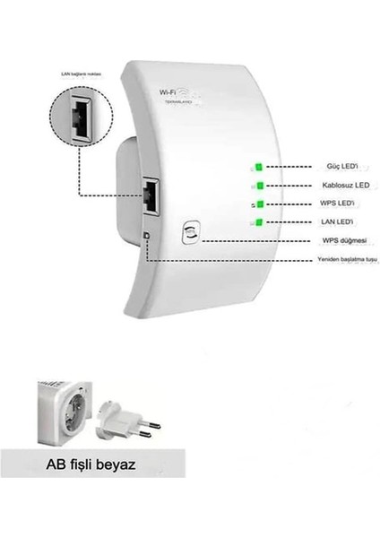 300MBPS Wi-Fi Sinyal Arttırıcı - 2.4g Wi-Fi Tekrarlayıcı Geniş Menzilli Beyaz Repeater modelleri