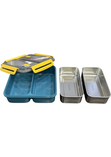 Paslanmaz Çelik Beslenme Yemek Kabı Çift Bölmeli 1100 ml