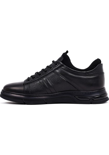 Erkek Siyah Bağcıklı Kalın Tabanlı Deri Casual Sneaker 25WFD676618 fiyatları