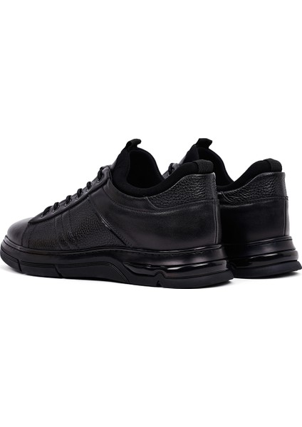 Erkek Siyah Bağcıklı Kalın Tabanlı Deri Casual Sneaker 25WFD676618 indirimleri
