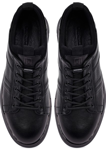 Erkek Siyah Bağcıklı Kalın Tabanlı Deri Casual Sneaker 25WFD676618