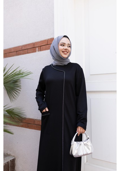 Kadın Taş Detaylı Cepli Rahat Kalıp Siyah Elbise indirimleri