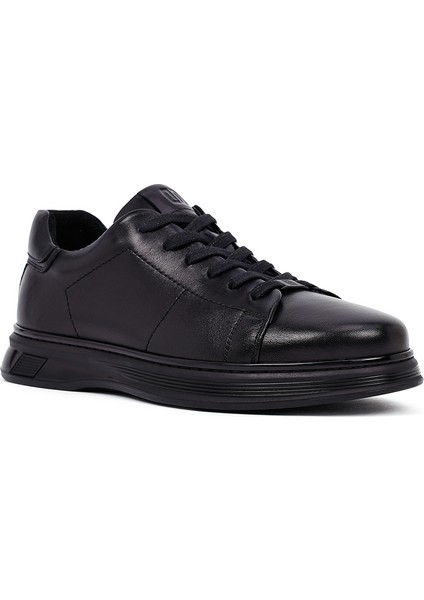 Erkek Siyah Bağcıklı Deri Casual Sneaker 25WFD676918