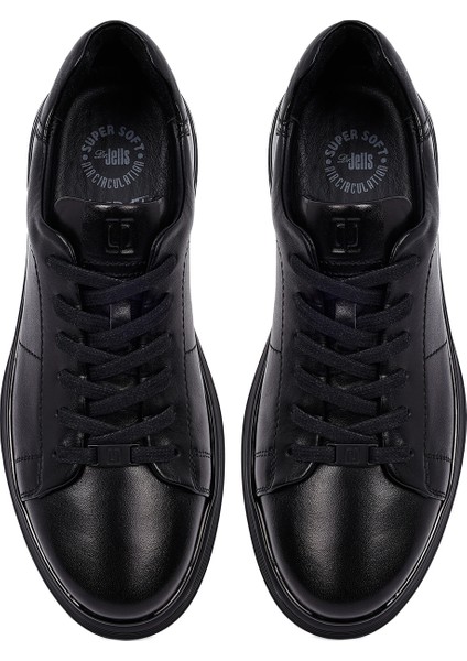 Erkek Siyah Bağcıklı Deri Casual Sneaker 25WFD676918