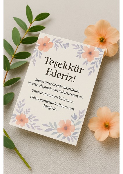 Çiçekli Baskılı 5X8CM Ölçülerinde Teşekkür Kartı 300GR Kuşe Kağıda Yüksek Kalite Baskı