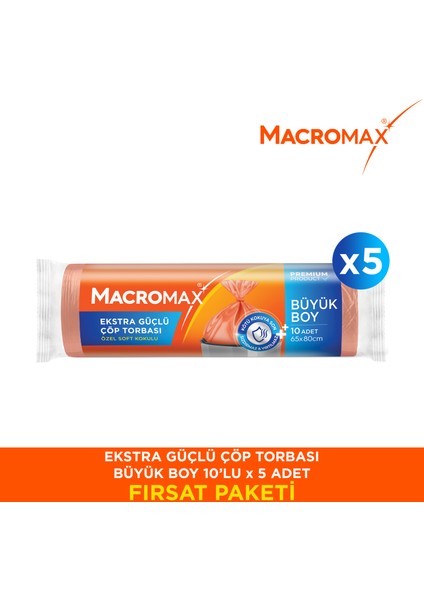 Ekstra Güçlü Çöp Torbası Büyük Boy 10'lu Paket X5