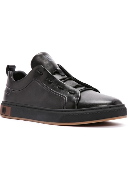 Erkek Siyah Bağcıklı Deri Sneaker 25WFD693418