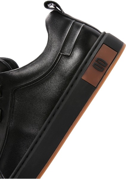 Erkek Siyah Bağcıklı Deri Sneaker 25WFD693418