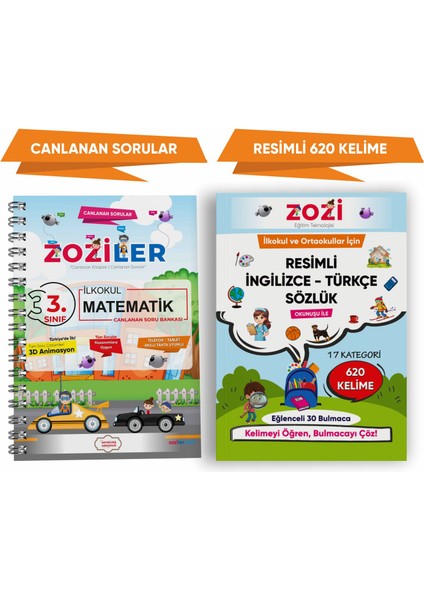 3.sınıf Canlanan Matematik Soru Bankası ve Resimli Ingilizce - Türkçe Sözlük | Okunuşlu