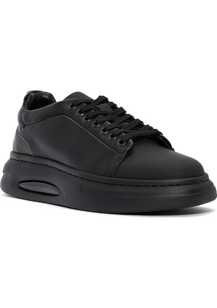 Erkek Siyah Bağcıklı Kalın Tabanlı Deri Sneaker 25WFD611318