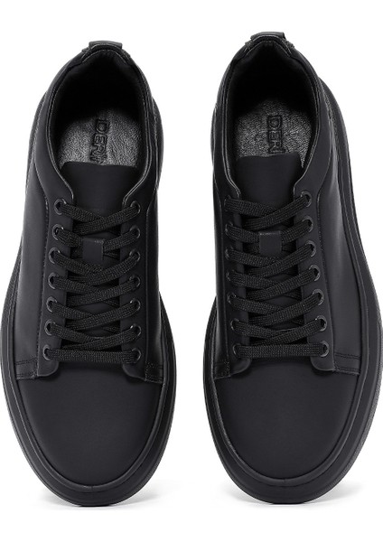 Erkek Siyah Bağcıklı Kalın Tabanlı Deri Sneaker 25WFD611318
