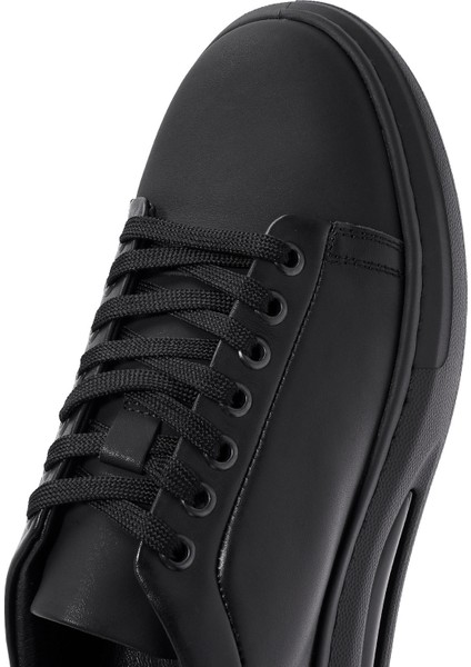 Erkek Siyah Bağcıklı Kalın Tabanlı Deri Sneaker 25WFD611318