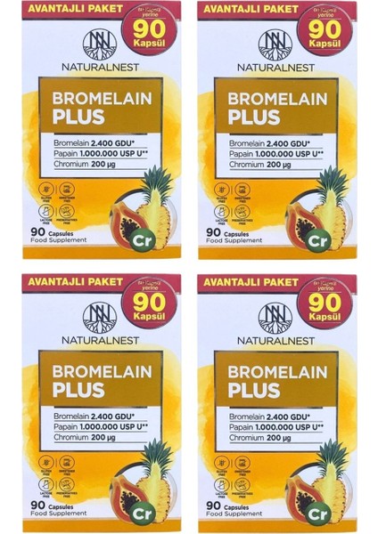 Bromelain Plus 90 Kapsül (4 Adet)
