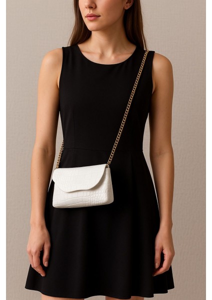 Kadın Zincir Askılı Mini Omuz Çantası – Kroko & Leopar Desenli Şık Tasarım