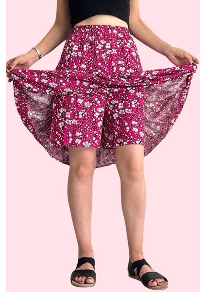 Viskon Kumaş Midi Boy Çiçek Desenli Kadın Şort Etek fiyatları